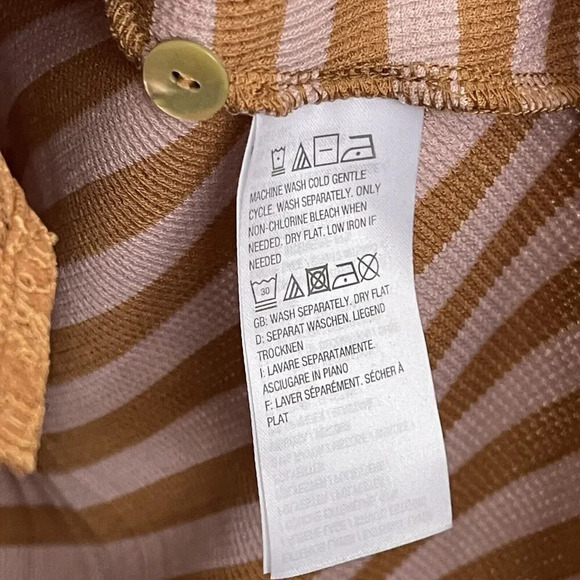 LOGO by Lori Goldstein Waffle Knit Cardigan Stripe Lace Trim Size Large - Picture 4 of 6